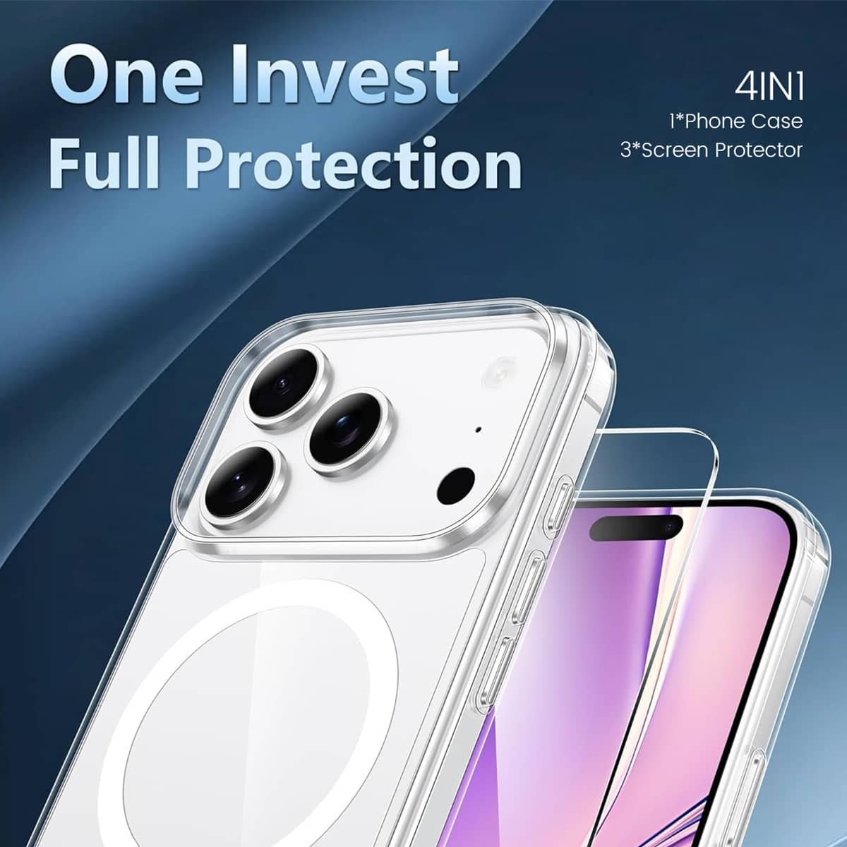 4IN1 for iPhone 17 Pro Max 17 Air Clear Magnetic Case with 3 Screen Protectors