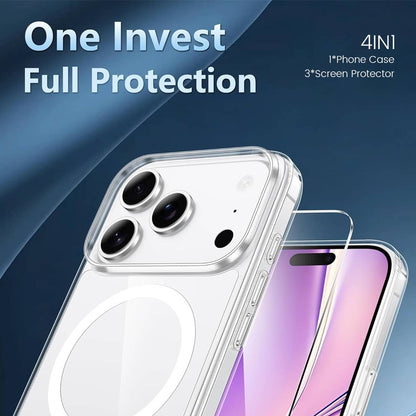 4IN1 for iPhone 17 Pro Max 17 Air Clear Magnetic Case with 3 Screen Protectors
