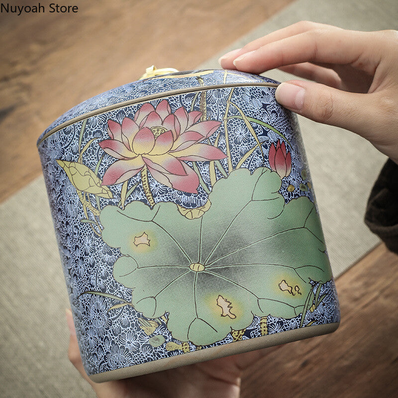 Chinese Style Tea Pot Ceramic Sealed Pot Storage Jar Household Retro Tea Box