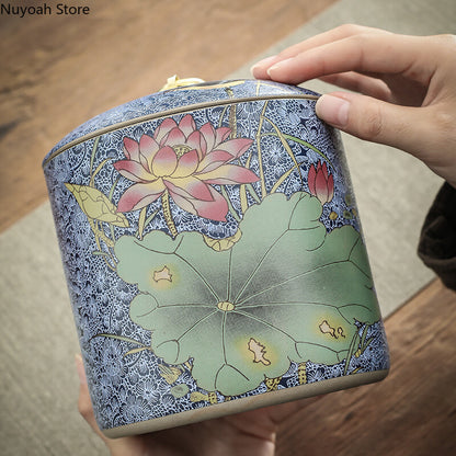 Chinese Style Tea Pot Ceramic Sealed Pot Storage Jar Household Retro Tea Box