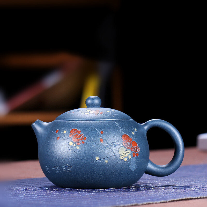 Wintersweet Carved Xishi Pot Real Yixing Zisha Republic Green Clay Tea Pot China