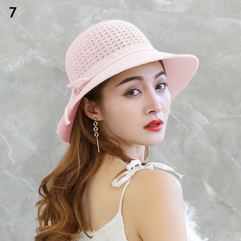 Women's Bow Large Floppy Folding Wide Brim Cap Sun Straw Summer Beach Hat New