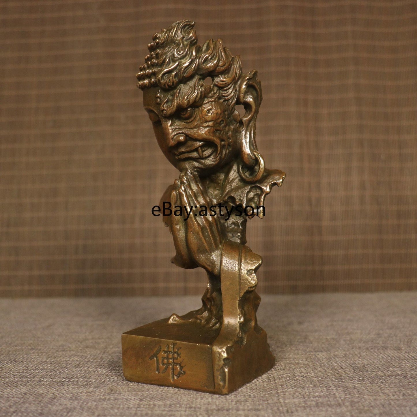Brass Buddha Devil Faced Statue Buddhism Zen Good Evil Thought Home Decor