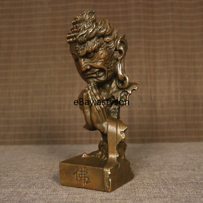 Brass Buddha Devil Faced Statue Buddhism Zen Good Evil Thought Home Decor