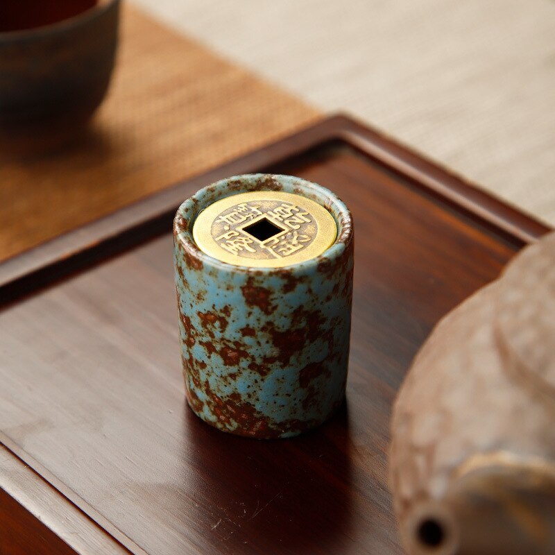 1pc Ceramic Copper Coin Cover Purple Clay Pot Cover Holder Kung Fu Tea Utensils