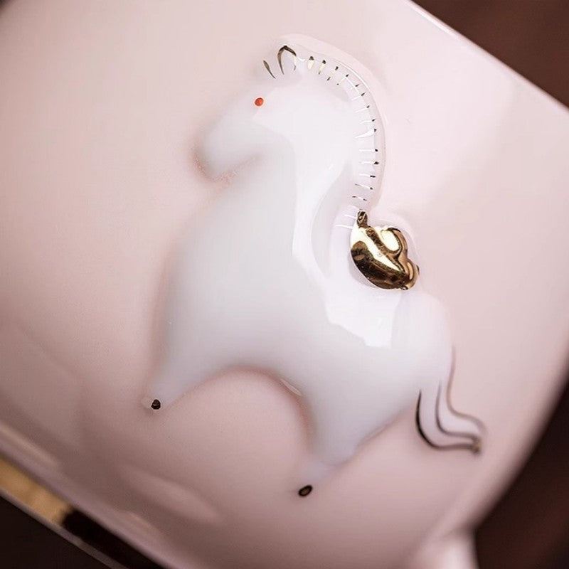 Ceramic Tea Cup Horse Relief China Master Mug With Handle Porcelain Coffee Cup