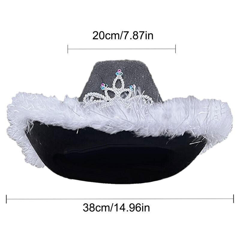 Cowgirl Hat Feather Vintage Brim Crown Western Concert Party Women's Cowboy Hat