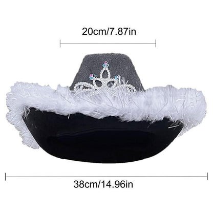 Cowgirl Hat Feather Vintage Brim Crown Western Concert Party Women's Cowboy Hat