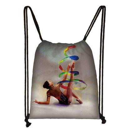 Watercolor Art Print Backpack Drawstring Bag Daypack Gymnast Storage Bag Travel