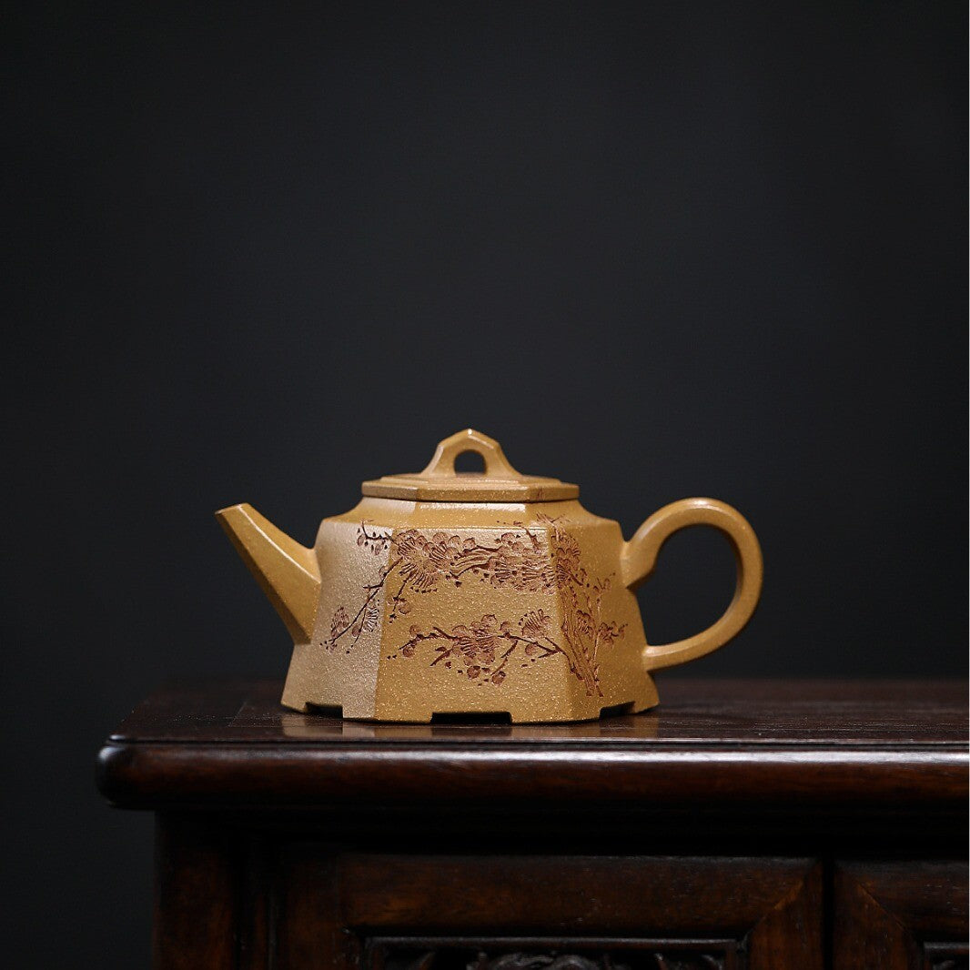 Original Ore Real Yixing Zisha Duan Clay Tea Pot Handmade Wintersweet Carved Pot