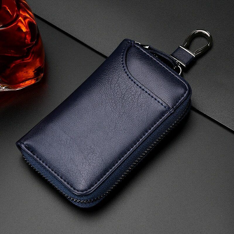 Zipper Wallet Leather Men Key Holder Pouch Purse Unisex Useful Key Organizer Bag