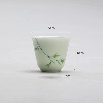 Handpainted Dark Green Bamboo Small Tea Cup Chinese Style Antique Kungfu Tea Cup
