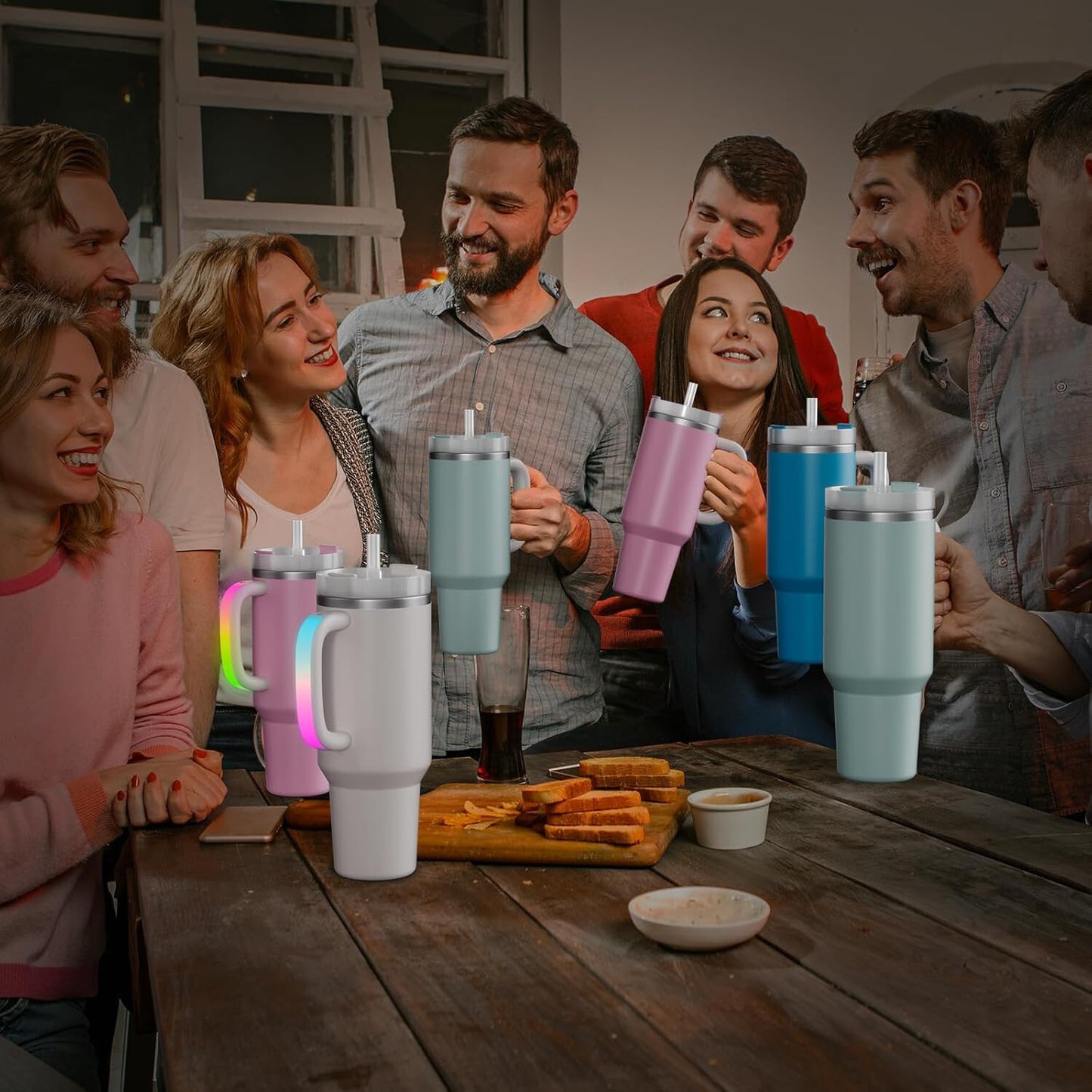 6 Colors LED Light-Up Tumbler Handle for Stanley 40oz/30oz, Comfortable Cup Hand
