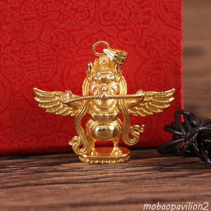 GILT TIBETAN BUDDHIST PENDANT AMULET: GARUDA BIRD KING WITH Decoration GIFT BOX