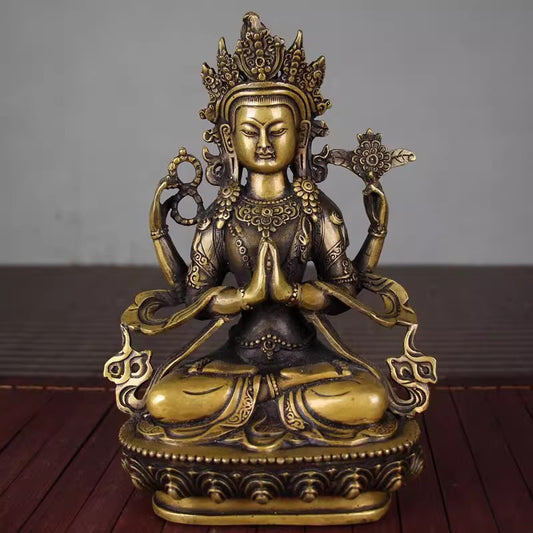 8.4'' Chinese Brass Kwan-yin Guanyin Statue Old Bronze Buddha Statue