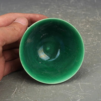 Chinese Ming Chenghua Green Glaze Porcelain Carved Dragon Design Teacup Cup 2.8"