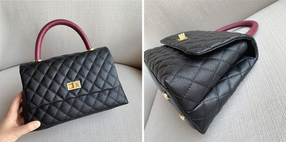 Caviar Effect Quilted Leather Small Flap Purse Chain Shoulder bag Tote Handbag