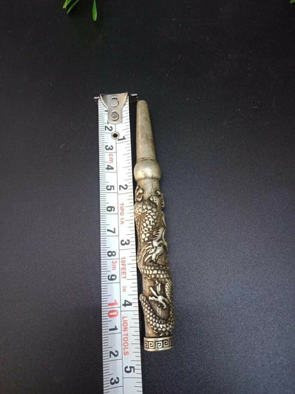 Old Chinese Tibet Silver hand-Carved Dragon cigarette holder Smoking tools