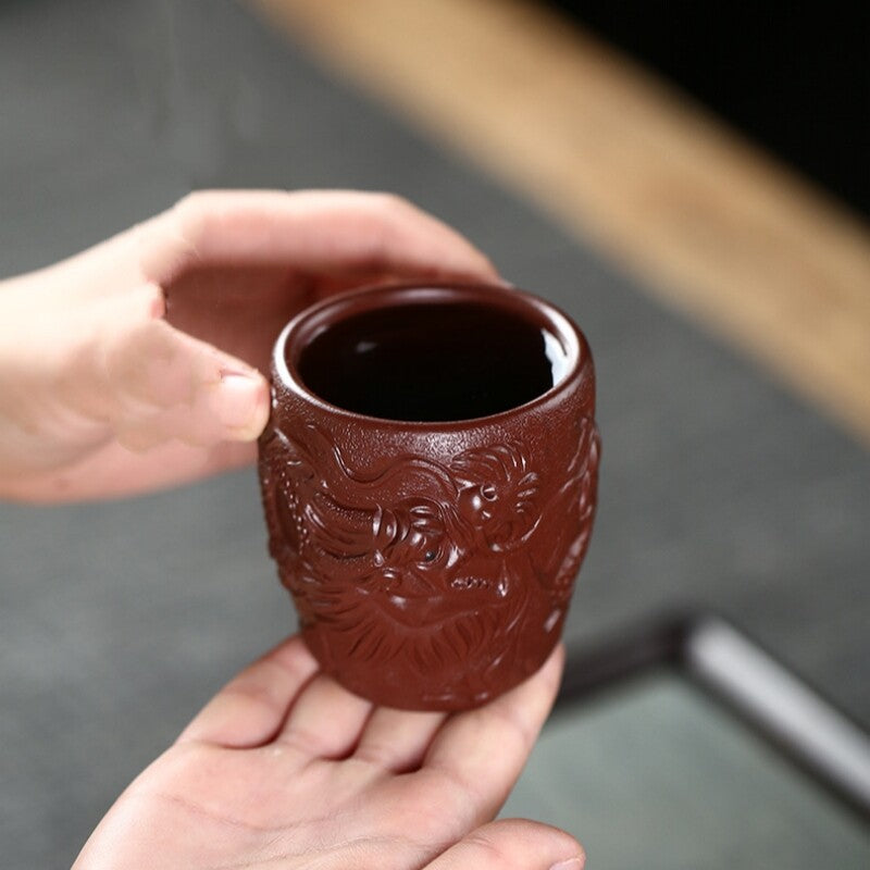 Handmade Tea Cup Dragon Carved Real Yixing Zisha Purple Clay Master Cup Mug New