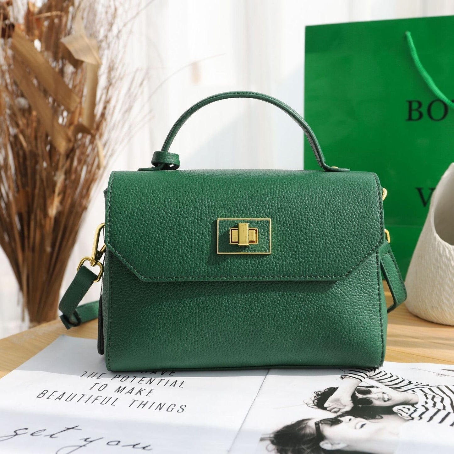 White Elegant Tote Bag Genuine Leather Handbag Cowhide Shoulder Crossbody Bags