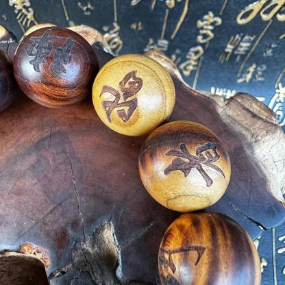 Daoist Peach Wood Bead Bracelet Mantra Prayer Beads Talisman Amulet Strand
