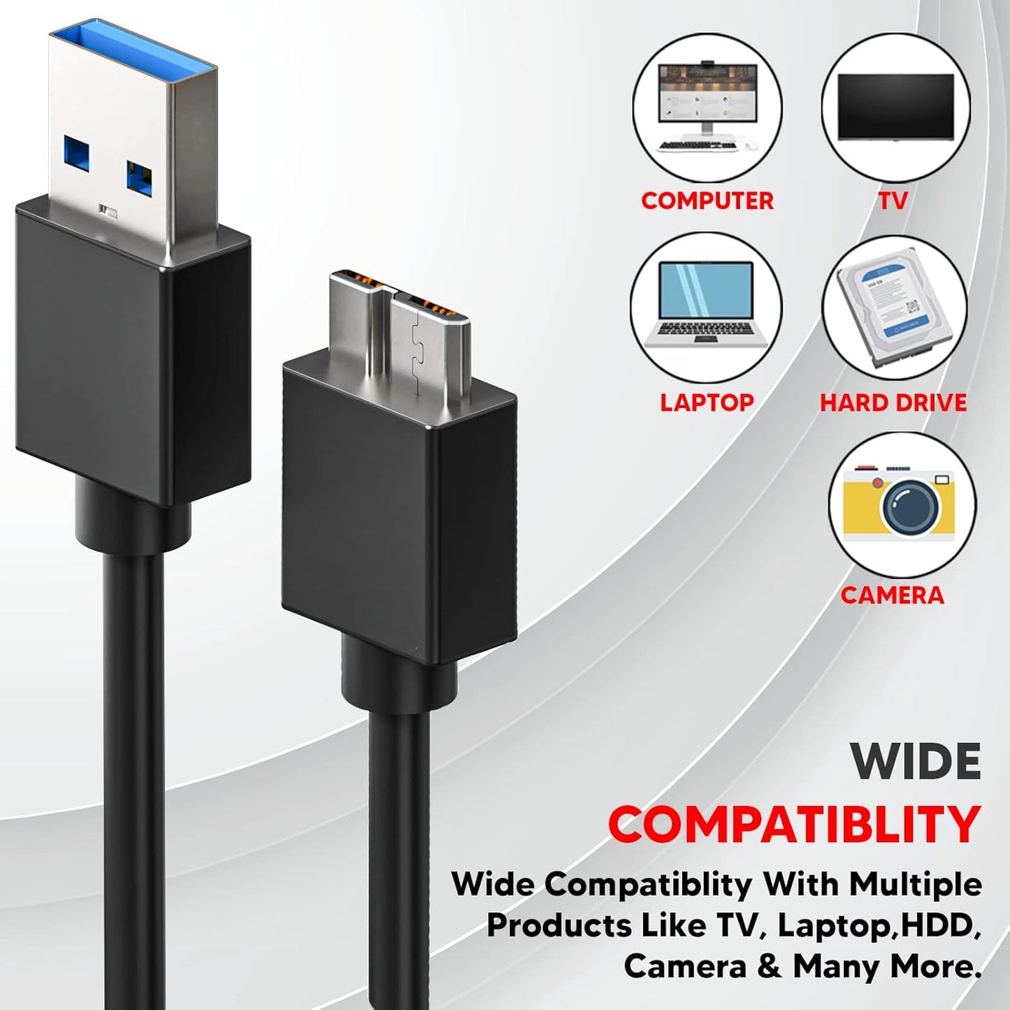 Micro USB 3.0 Cable High Speed Data SYNC For HDD External Hard Drive LOT