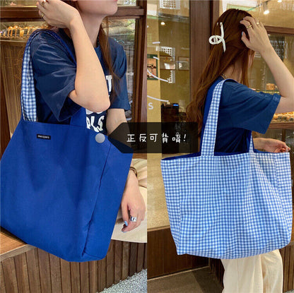 Canvas Bags Women Shoulder Totes Bag Handbags Girls Plaid Shopper Bags
