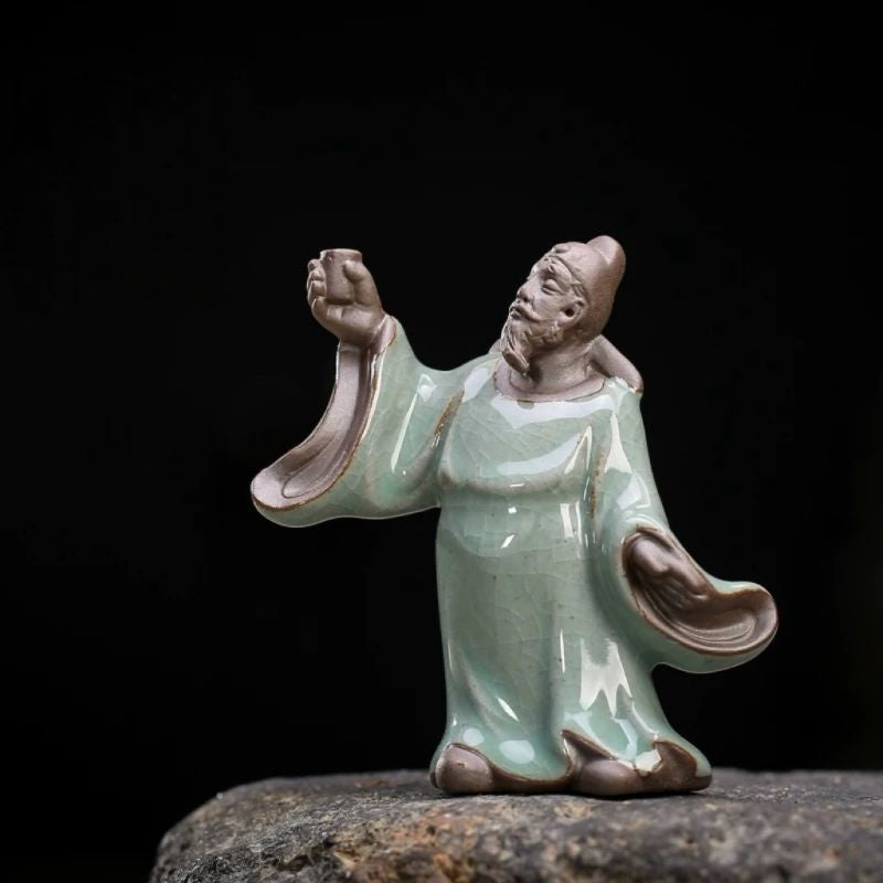 Li Bai Ceramic Ornament Ge Kiln Tea Pet Zen Figure Tea Table Decor
