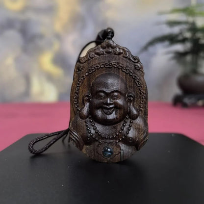 Natural Wood Maitreya Buddha Pandent Projection Necklace Amulet Lucky Gift
