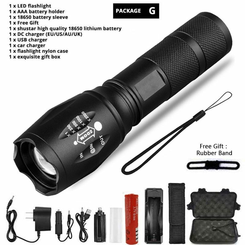 LED Flashlight Ultra Bright Waterproof MINI Torch T6/L2/V6 Zoomable Modes 18650