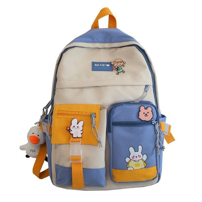 Badge Buckle Backpack Waterproof Patchwork Fancy Student Book Bags 30*41*13 CM