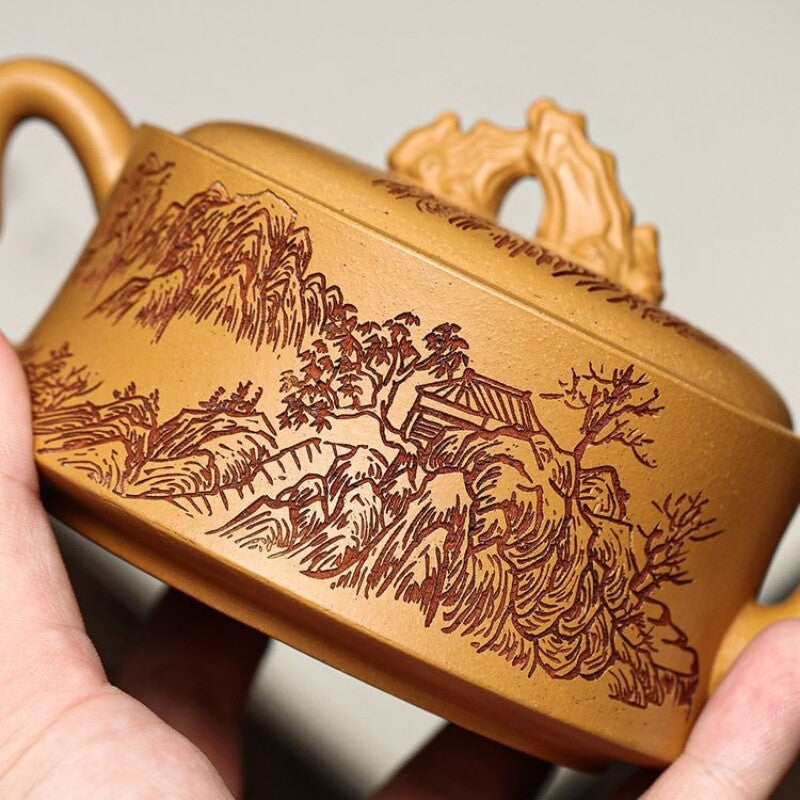 Chinese Teapot Marked Handmade Mountain Carved Master Pot Zen Style Yixing Zisha