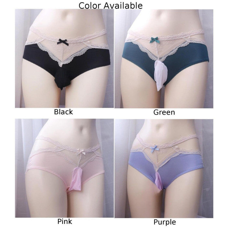 Men's Lace Bow G-String Sissy Pouch Panties Bikini Briefs Underwear Underpants