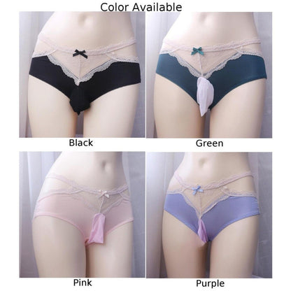 Men's Lace Bow G-String Sissy Pouch Panties Bikini Briefs Underwear Underpants