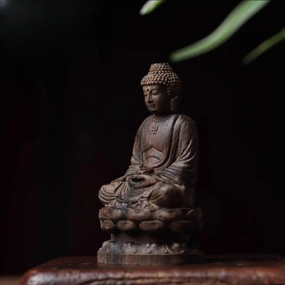 Incense Wood Carving Lotus Sitting Statue of Buddha Dainichi Buddha Ornaments