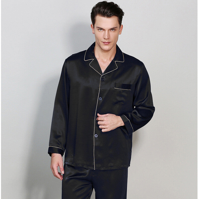 Men's Pajama Sets Mulberry Silk 100% Sleepwear Soft Long Sleeve Shirts Lapel New