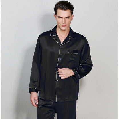 Men's Pajama Sets Mulberry Silk 100% Sleepwear Soft Long Sleeve Shirts Lapel New