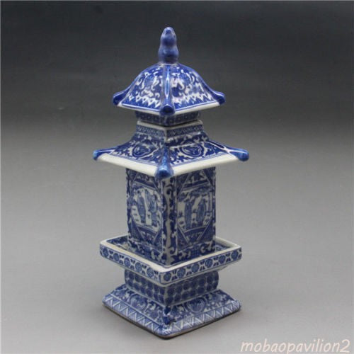 Collect Antique Chinese Blue and White Porcelain Layered Tower Vases Decor