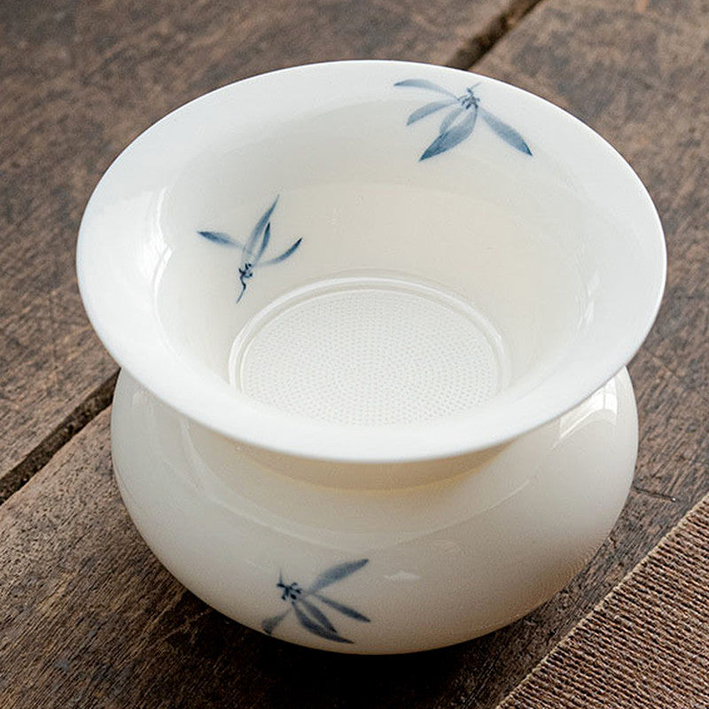 9cm Hand Painted Butterfly Orchid Ceramic Strainer Tea Filter Kung Fu Tea Set