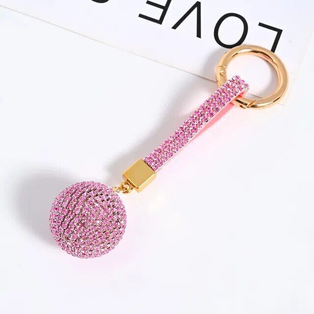 Rhinestone Ball Leather Strap Key Chain Pendant Charm Crystal Purse Bag Car Ring