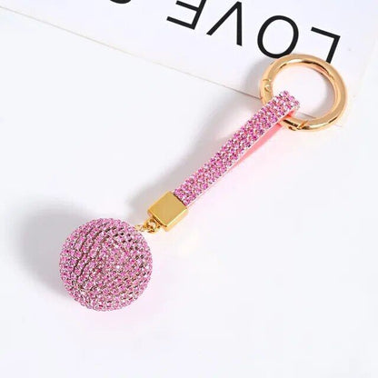 Rhinestone Ball Leather Strap Key Chain Pendant Charm Crystal Purse Bag Car Ring