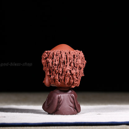 Handmade Bodhidharma Home Decoration Yixing Zisha Tea Pet Tamo Statue Tea Play