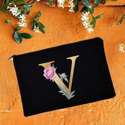 Makeup Bag Floral Alphabet Print Cosmetic Case Bridal Party Pouch Purse 14*22 CM