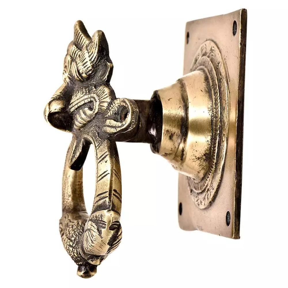 Antique Look Brass Dragon Face Head Ring Door Knocker