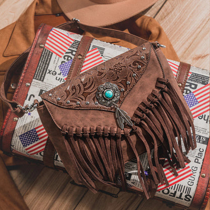 Celela Turquoise Fringe Studded Women Crossbody shoulder Bag Handbag Purse