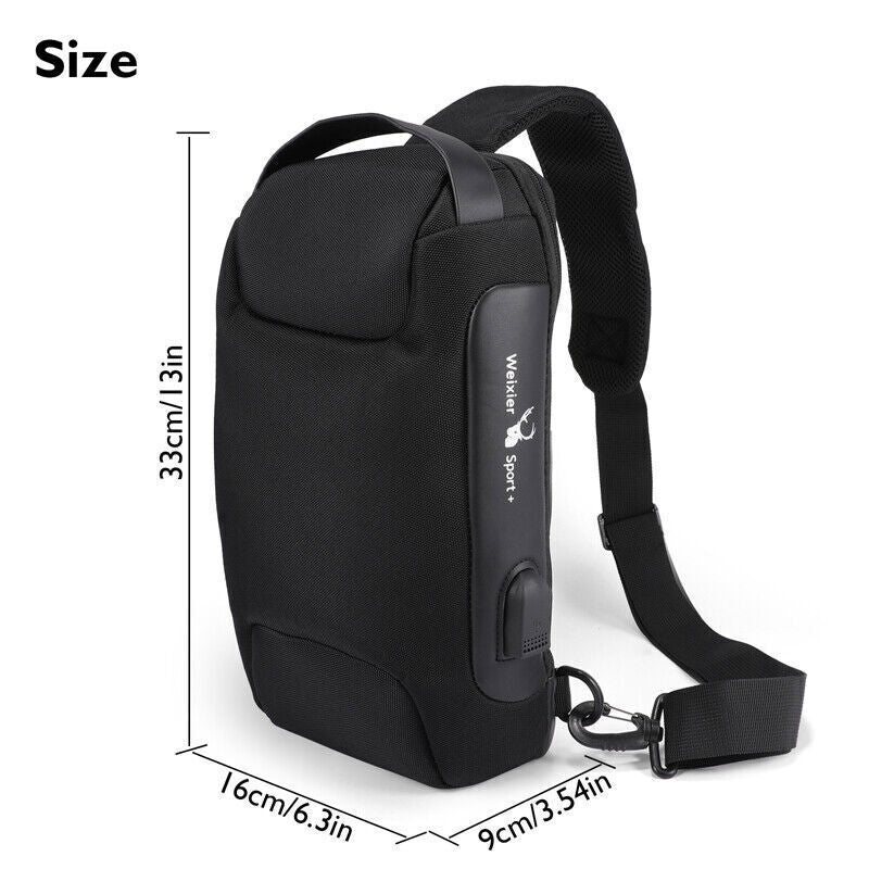 Anti-Theft Sport Sling Shoulder Bag USB-Charging Crossbody Bags Chest Daypack