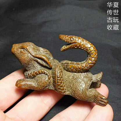 Collection chinese bronze snake PK rabbit statue home decoration tea pet