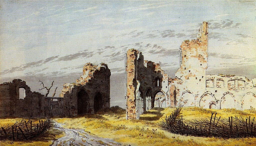 Oil painting Ruins-of-the-Monastery-at-Eldena-Caspar-David-Friedrich-Oil-Paintin