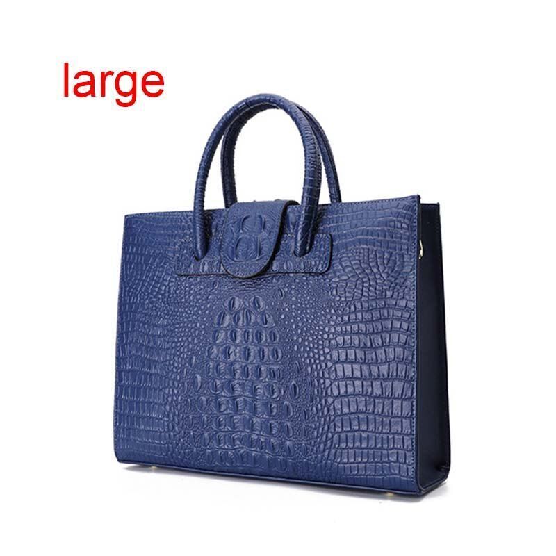 Briefcase Genuine Leather Handbag Big Totes Large Shoulder Bag Crocodile Pattern