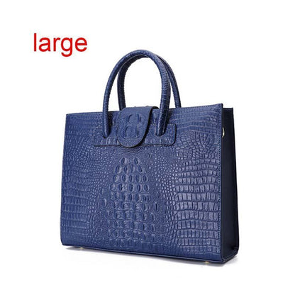 Briefcase Genuine Leather Handbag Big Totes Large Shoulder Bag Crocodile Pattern